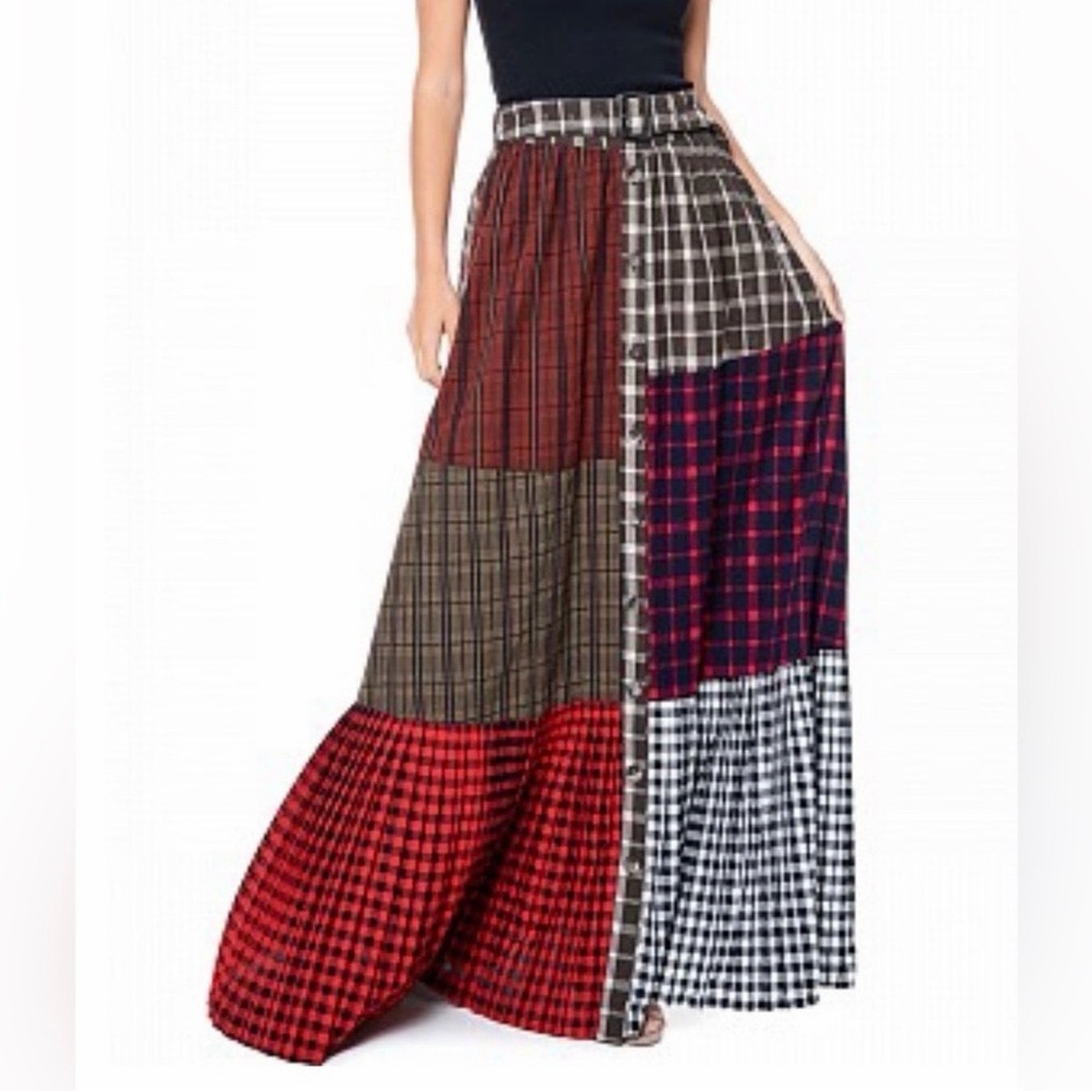 Tov Holy Los Angeles Plaid Patchwork Button Maxi Skirt Women’s Size M - Picture 3 of 9